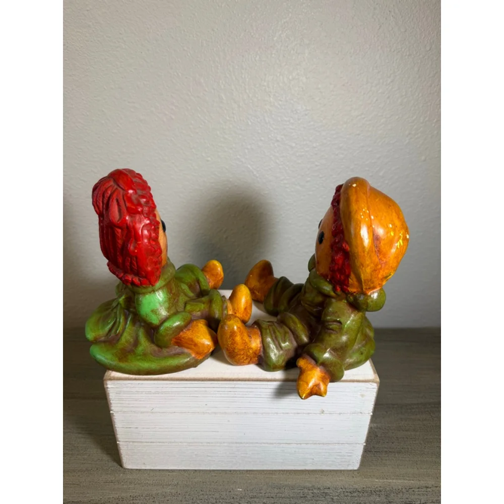 pair of vintage hand-painted ceramic figurines of Raggedy Ann & Andy